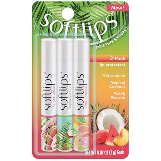 Softlips SPRING TROPICAL LIP BALMS 3-PACK - HYDRATING LIP CARE SET WITH WATERMELON, TROPICAL COCONUT, AND PEACH PASSION FLAVORS - Image 1